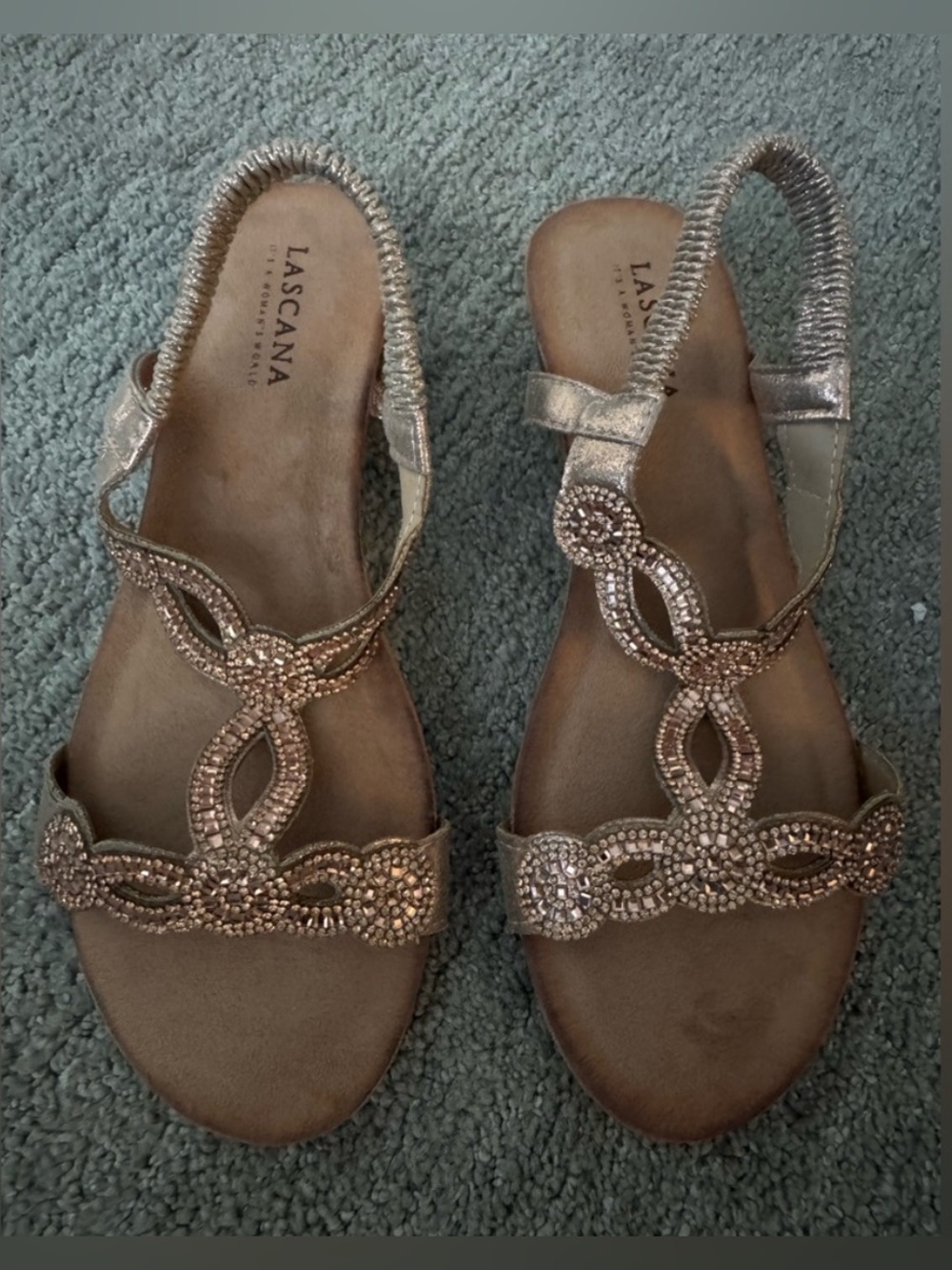 Lascana Women's Braided Metallic T-Strap Sandals - Champagne. Size:39 - Picture 2 of 6